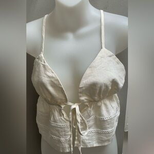 Women's Peplum Crop Top Tie Front V Neck Spaghetti Strap Flared Cami Top